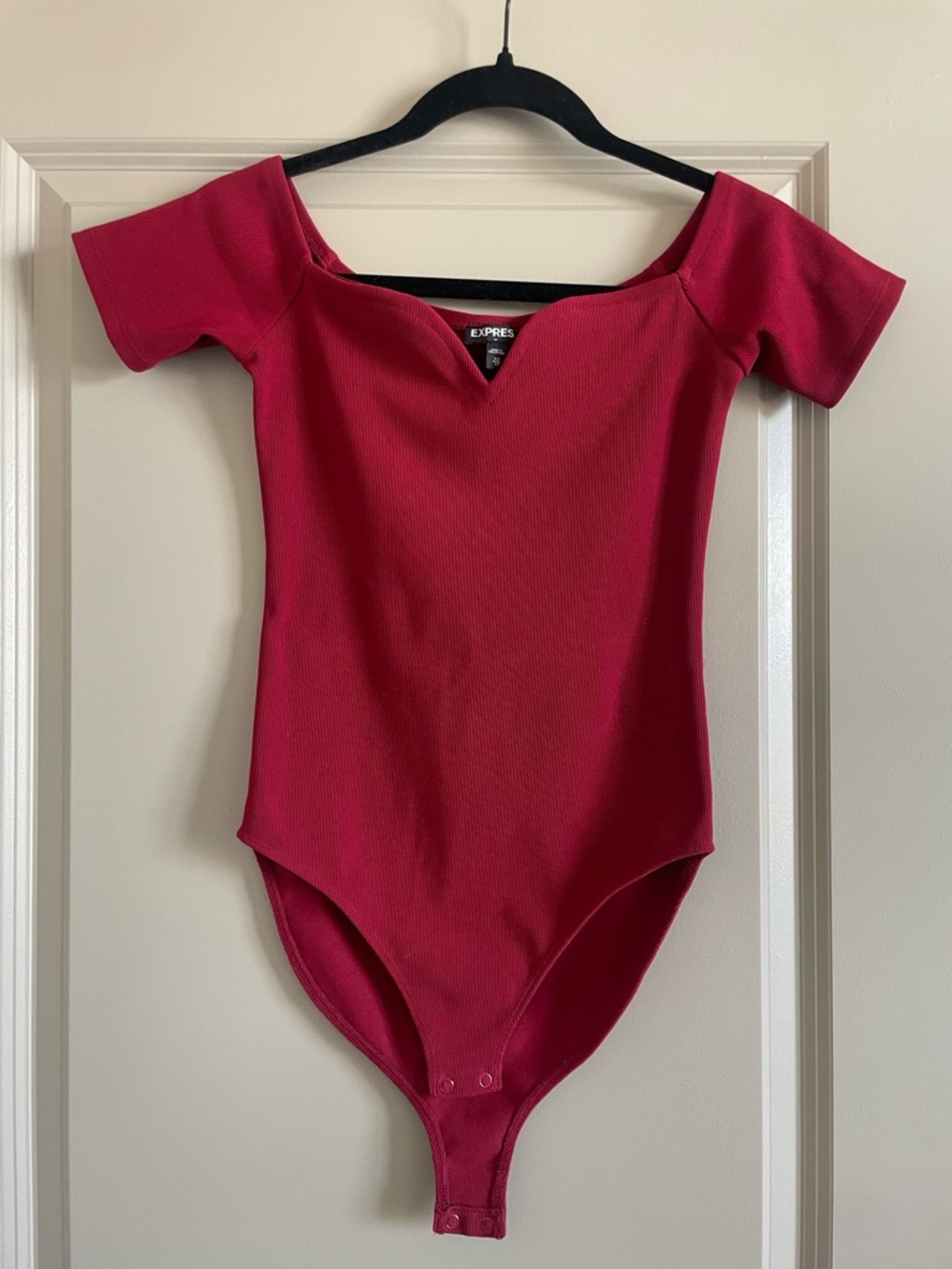 Express Red Off-Shoulder Sweetheart Neckline One-Piece Bodysuit